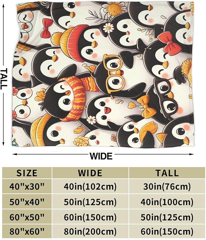 Funny Penguin Blanket Soft Warm Cute Kawaii Penguin Plush Throw Blanket Cozy Flannel Fuzzy Fleece Bedding Stuff Animal Decor Blanket Gifts for Lover Girls Boys Kids Teens Adults Women 50"x60"