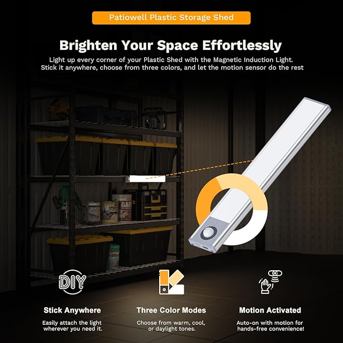 Patiowell 8 x 8 FT Resin Outdoor Storage Shed with Floor, Large Shed with Light and Lockable Door for Garden, Backyard, Tool Storage Use, Easy to Install in Beige (Kick-it Shed)