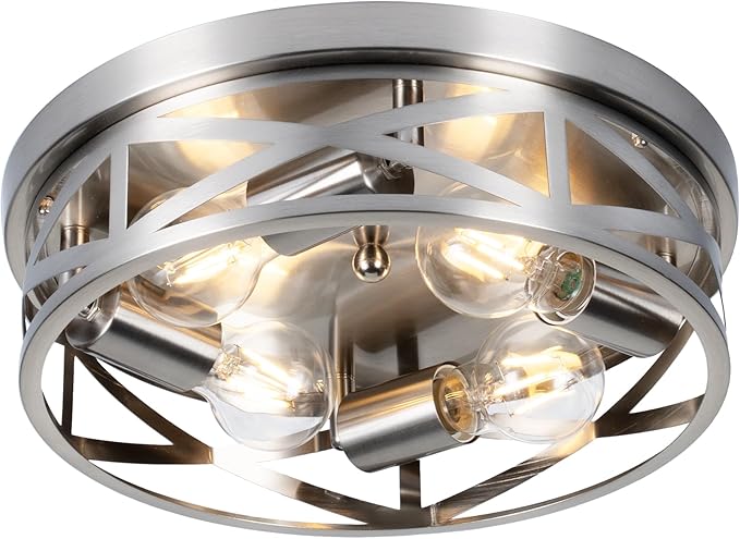 Brushed Nickel Flush Mount Ceiling Light Fixtures,4-Light Modern Brushed Nickel Hallway Light Fixtures Ceiling Mount for Farmhouse,Kitchen, Bedroom 1 Pack