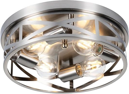 Brushed Nickel Flush Mount Ceiling Light Fixtures,4-Light Modern Brushed Nickel Hallway Light Fixtures Ceiling Mount for Farmhouse,Kitchen, Bedroom 1 Pack