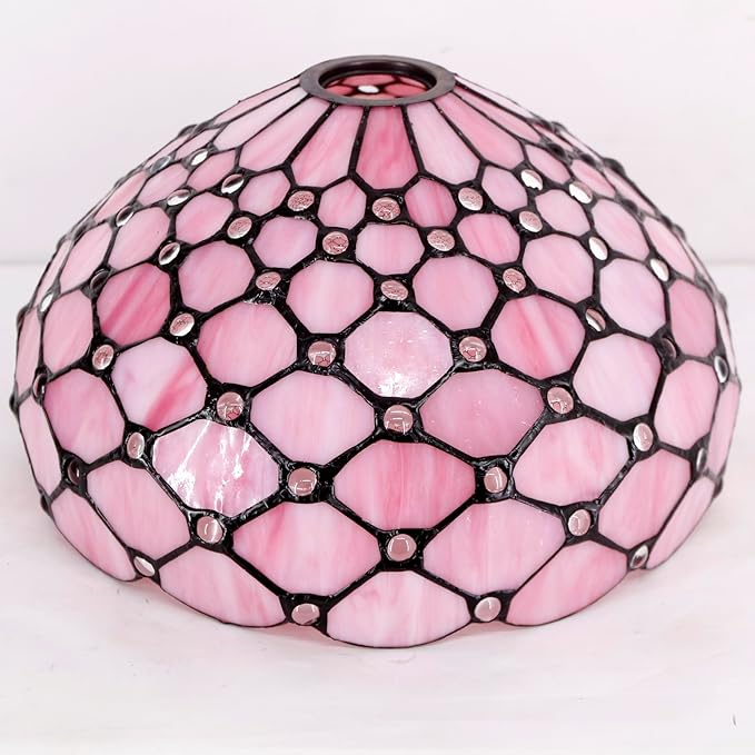WERFACTORY Tiffany Floor Lamp Pink Stained Glass Pearl Bead Light 12X12X66 Inches Torchiere Standing Corner Torch Uplight Decor Bedroom Living Room Home Office S005P Series