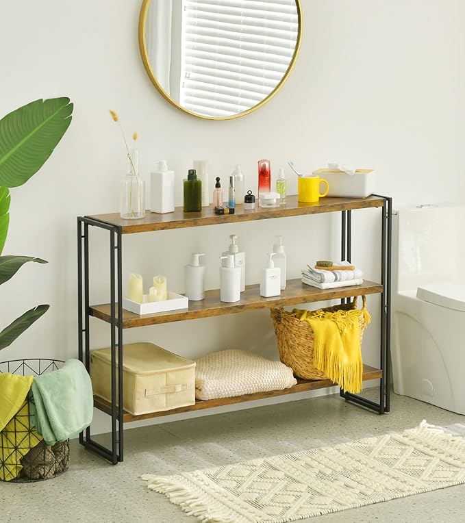 HCHQHS 3-Tier Rustic Wood and Metal Industrial Bookshelf for Home Office, Bedroom, Kitchen, Bathroom - 47in