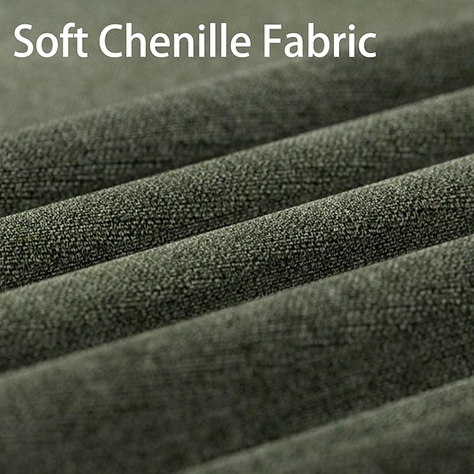 VKNOW Mid-Century Accent Chair, Modern Upholstered Chenille Armchair for Living Room,Comfy Reading Accent Chairs with Wood Legs for Bedroom, Green Polyester