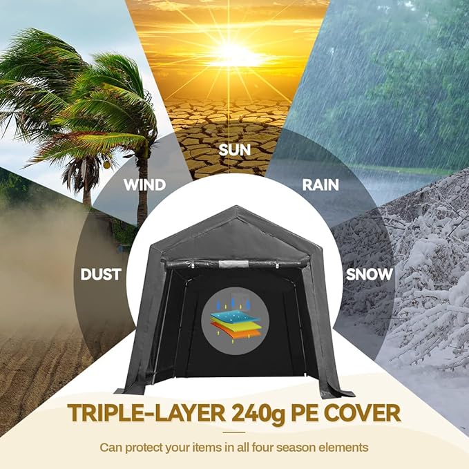 ADVANCE OUTDOOR 7x12 ft 2 Roll up Doors & Vents Outdoor Portable Storage Shelter Garage Tent Carport for Motorcycle ATV with Heavy Duty Metal Frame and Anti-UV Snow Resistant Waterproof Cover, Gray