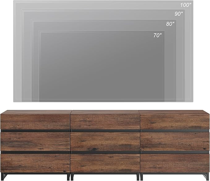 Wampat Modern TV Stand for 100 inch TVs, Entertainment Center Console with 9 Drawers and Metal Base, Living Room, Bedroom, Brown