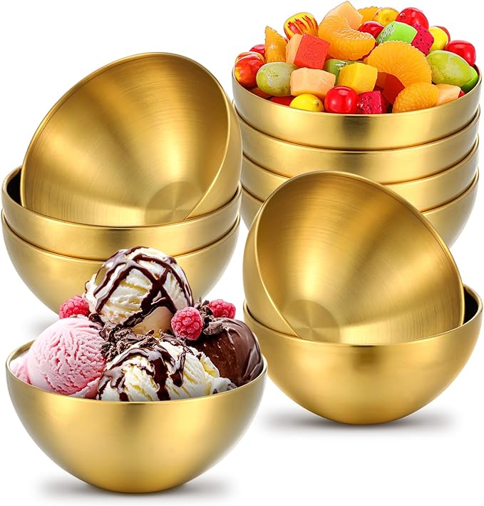 10 Pcs Gold Mixing Bowls 5.9 Inch Stainless Steel Mixing Bowl Salad Bowl Set Metal Gold Serving Bowls for Baking, Prepping and Serving Food Salad Fruit Snack Soup Cereal