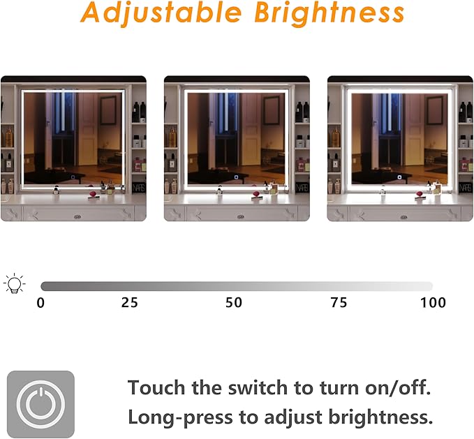 Vanity Desk with Mirror and Lights,Makeup Vanity Desk with Facial Mask Box, Dressing Table with Bluetooth Speaker, Makeup Vanity Set with Wireless Charger, 9 Drawers and 10 Shelves (White)