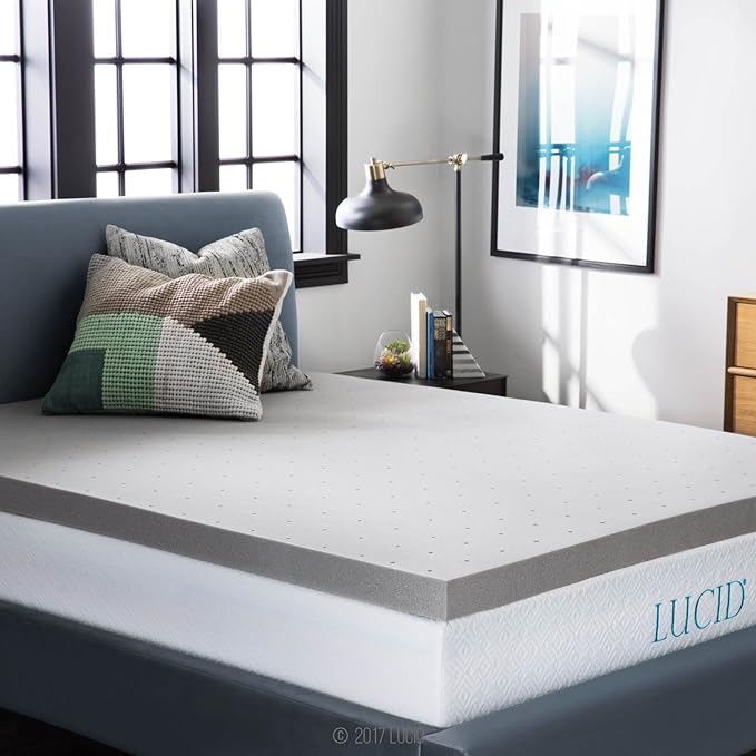 Lucid 3 Inch Ventilated Bamboo Charcoal Memory Foam Mattress Topper - Twin XL Mattress Topper