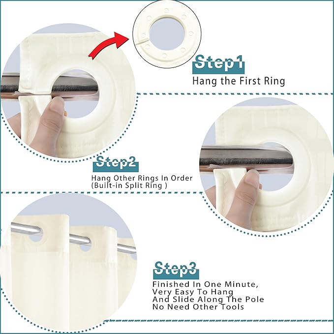 Conbo Mio Stall No Hook Shower Curtain with Snap in Liner Set, Hotel Luxury Beige Shower Curtains for Bathroom with See Through Top Window, Waterproof, Washable 54W x 74H