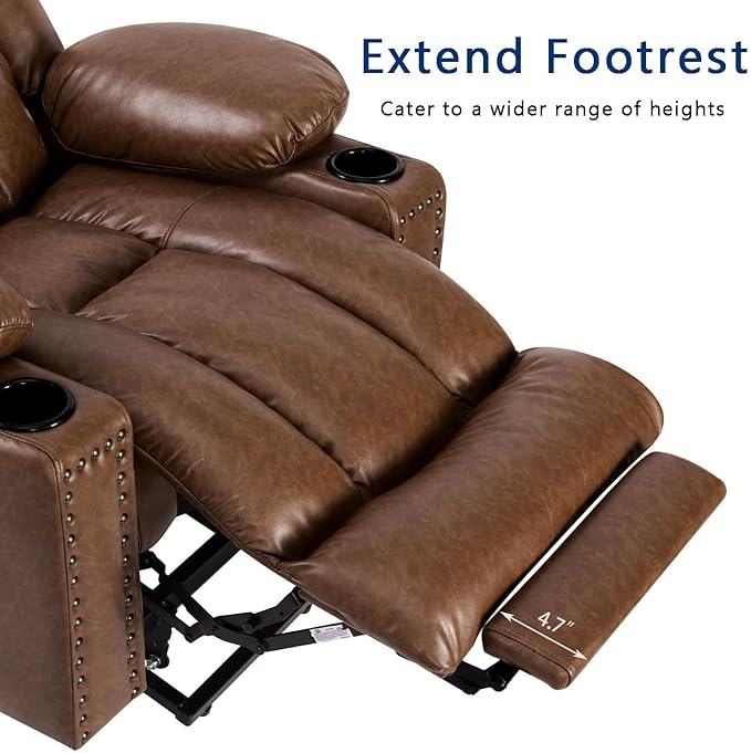 Large Power Lift Chair Recliner for Elderly with Heated and Massage, Overstuffed Adjustable Lift Chair, 3 Position, Breathable Leather, USB-A&USB-C, Cup Holder (Tall Man-7523, Chocolate)