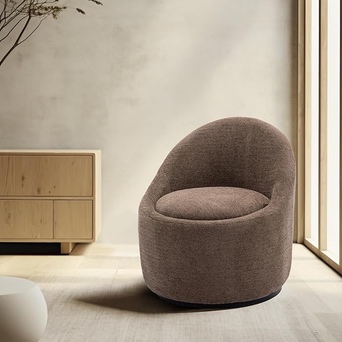 COLAMY Swivel Accent Chair, 360° Swivel Chair with Hidden Storage, Modern Small Barrel Swivel Armchair for Living Room/Bedroom, Brown
