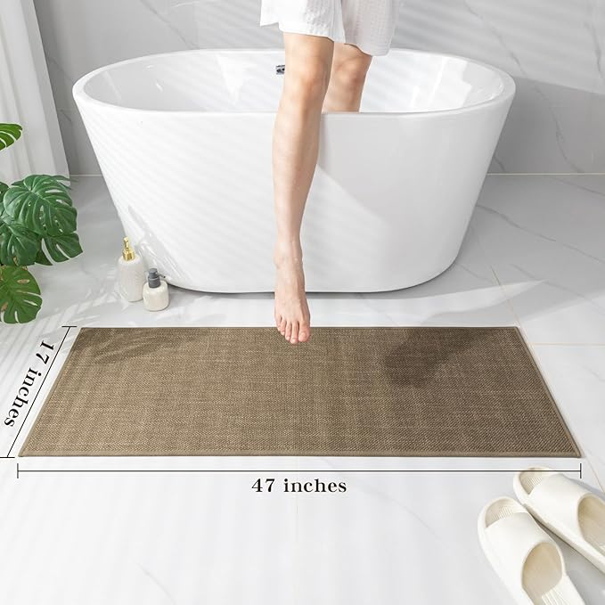 chakme Bathroom Rugs 47x17, Ultra Thin Non Slip Bath Mat Runner Quick Dry Absorbent Bath Mat for Bathroom Floor, (Dark Beige, 47"x17")