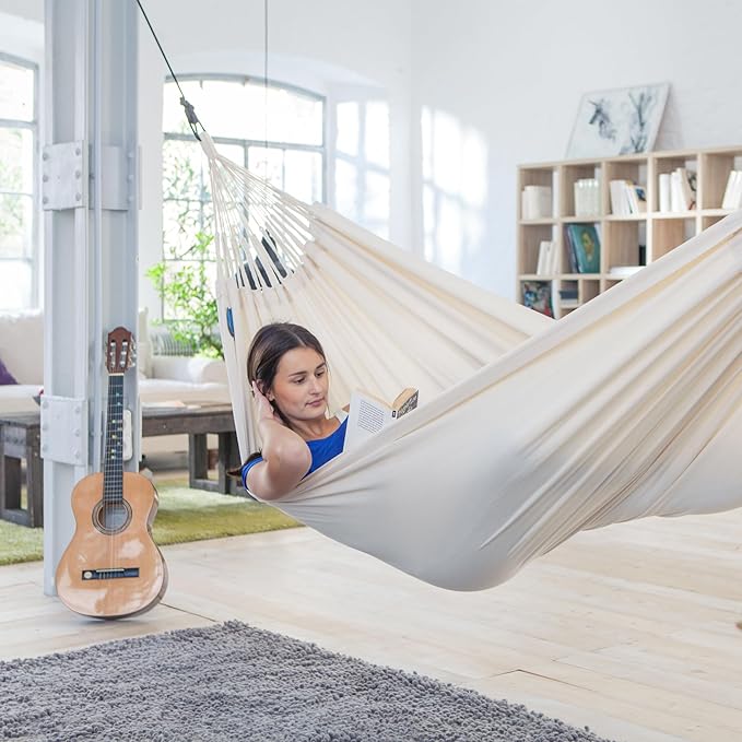 LA SIESTA Modesta Organic Cotton Hammock - Indoor/Outdoor, Bedroom to Backyard, Extra Large Fabric Hammock Bed for 2, Max 440 Lbs, King, Latte