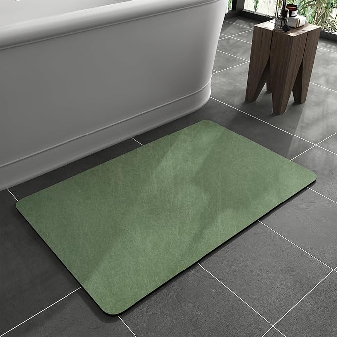 MontVoo -Bath Mat Rug-Rubber Backing Non Slip Quick Dry Absorbent Thin Bathroom Rugs Fit Under Door-Faux Suede Surface Bathroom Floor Mats-Shower Rug for in Front of Bathtub Shower Sage Green 17x27.5
