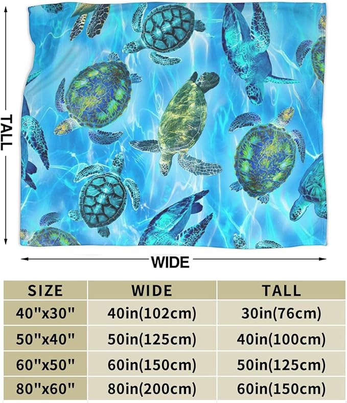 Sea Turtle Flannel Blanket Soft Cozy Nautical Ocean Turtle Fleece Plush Stuff Decor Throw Blanket Warm Sea Turtle Blanket Gifts for Girls Boys Lovers Women Adults Men Kids Bed Travel 40"x50"