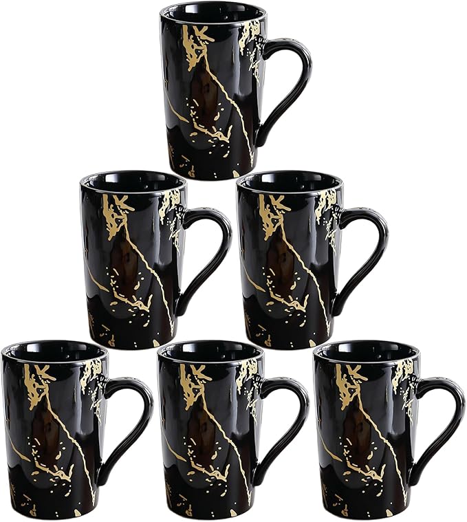 Porcelain Coffee Mugs, 12 Ounce, Set of 6, Black | Hot Tea | Cappuccino | Mocha | Cocoa | Cups for Latte