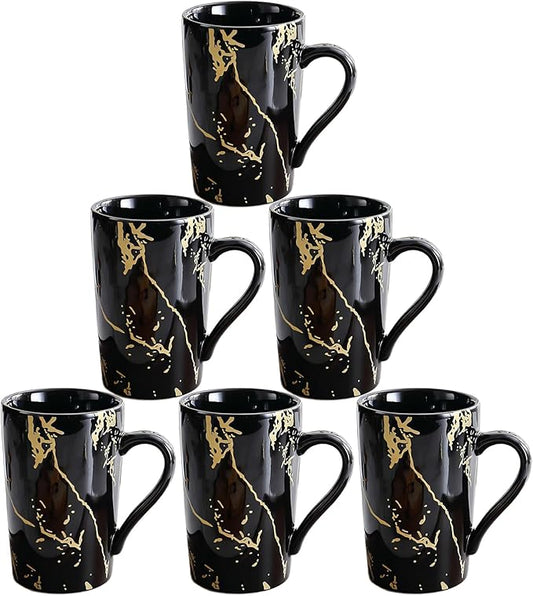 Porcelain Coffee Mugs, 12 Ounce, Set of 6, Black | Hot Tea | Cappuccino | Mocha | Cocoa | Cups for Latte