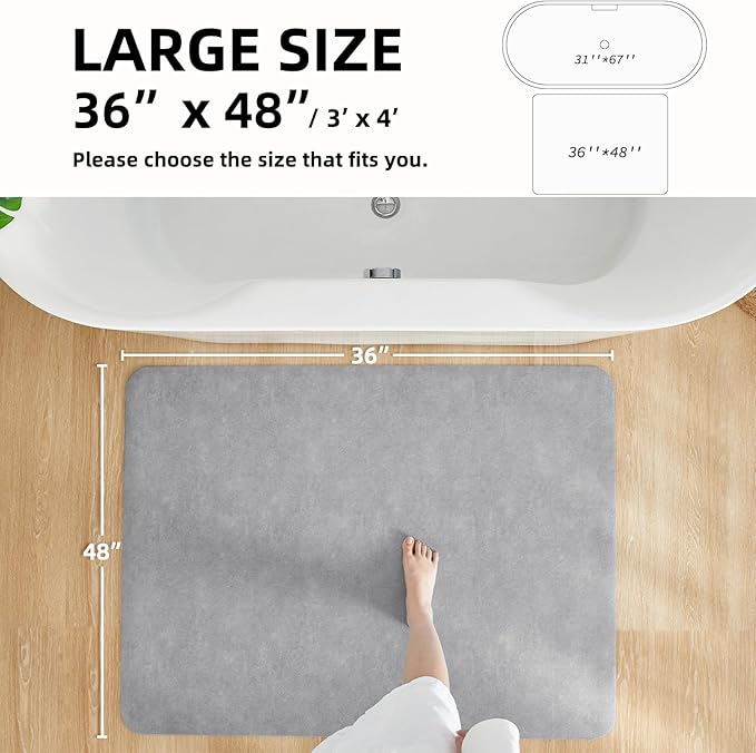 Bathroom Mat Quick Dry, Bathroom Rugs Non Slip Washable Thin Absorbent Bath Mat Fits Under Door Bathroom Floor Mat Perfect for Bath, Shower, or Sink 36"x48" Light Grey