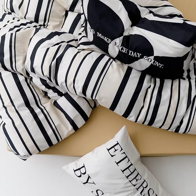 Luxlovery Black and White Comforter Sets King Striped Bedding Comforter Men Women Fashion Vertical Stripe Grey Farmhouse Blanket Quilts Modern Soft Breathable Cozy Comforter for King Bed