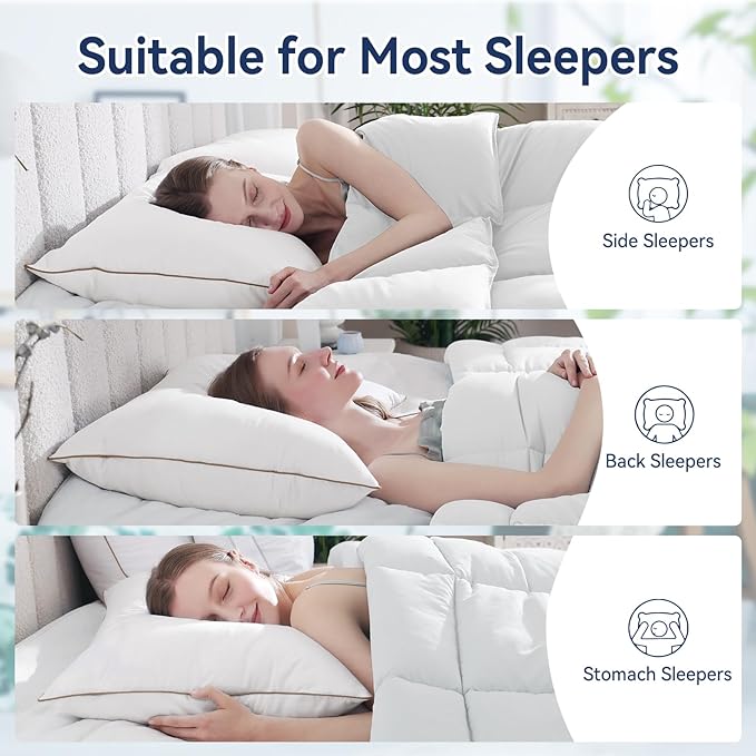 Peace nest Bed Pillows Standard Size 20x26 Inches Set of 2 Made in USA Goose Feathers and Down with Cotton Cover Hotel Collection Luxury Soft Sleeping White Pillow