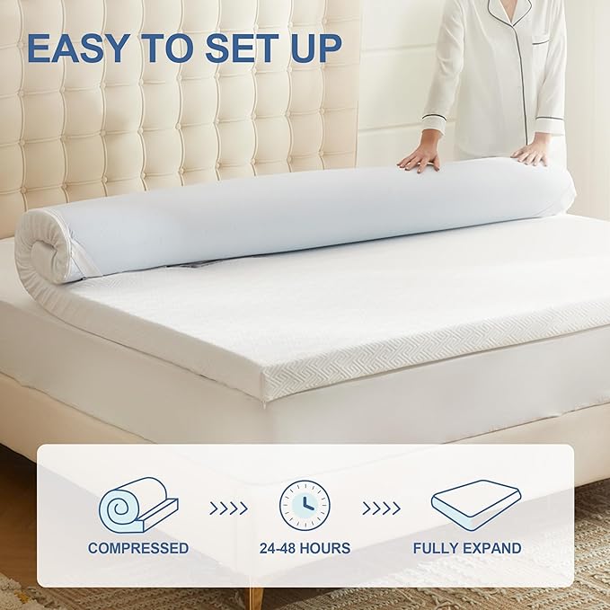 2 Inch Memory Foam Mattress Topper Queen, Memory Foam Pad with Removable & Washable Cover, Bed Topper for Back Pain, Non-Slip Ventilated Design, Queen Size