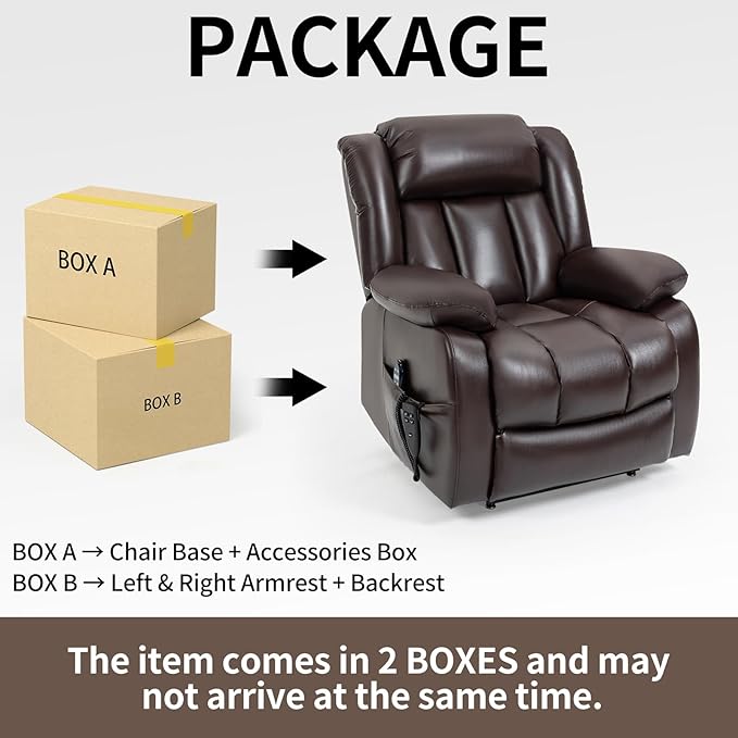 Dual Motor Large Recliner with Massage and Heat, Power Lift Chairs for Elderly, Breathable Leather Recliner Chairs for Adults with 2 Remote Controls, Red Brown Big and Tall Recliner