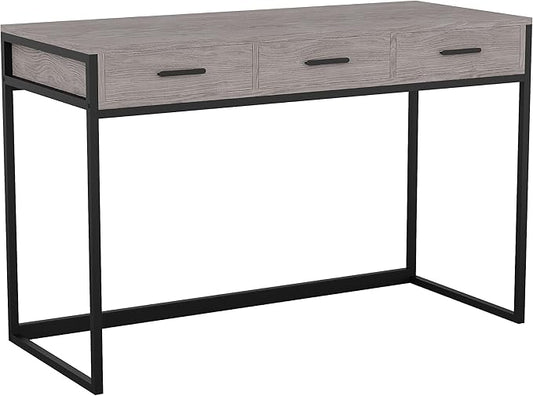 Martha Stewart Ollie Home Office Desk with 3 Drawers in Gray Wood Grain with Oil Rubbed Bronze Hardware