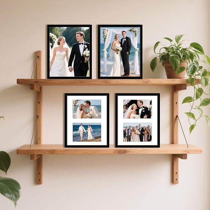 FIXSMITH 8x10 Picture Frames Collage Wall Decor, Display 2 Pcs 4x6 Photos with Mat or 1 Pack 8x10 Picture without Mat, 4x6 Photo Frames Collage for Tabletop or Wall Display, 2 Pack