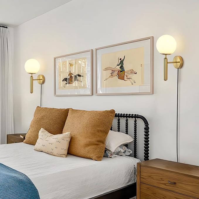 Modo Lighting Modern Plug in Wall Sconce Light Golden Wall Light Fixture with On/Off Toggle Switch Industrial Vintage Wall Lamp for Bedroom Bathroom Bedside E26 Base (Plug)