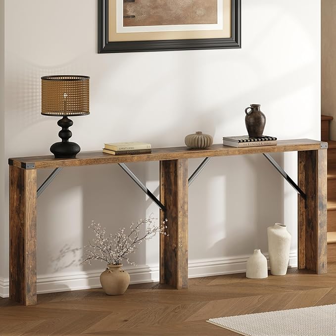Console Table, 70.8" Long Behind Couch Sofa Table, Entryway Table, Farmhouse Console Table for Narrow Spaces, Hallway, Living Room, Rustic Brown CT31BR