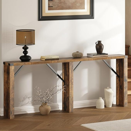 Console Table, 70.8" Long Behind Couch Sofa Table, Entryway Table, Farmhouse Console Table for Narrow Spaces, Hallway, Living Room, Rustic Brown CT31BR