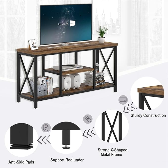 EXCEFUR TV Stand for Televisions up to 55 Inch, Modern Entertainment Center with Storage, Industrial Media TV Console Table for Living Room Bedroom, Rustic Brown 47 Inch