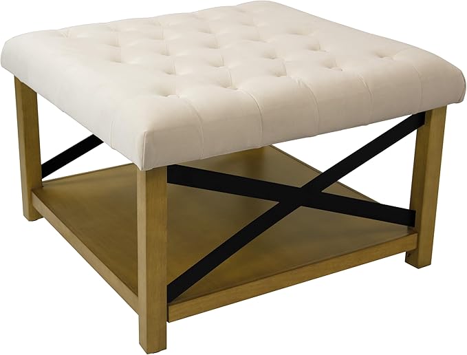 HomePop Tufted Ottoman with Wooden Storage - Cream