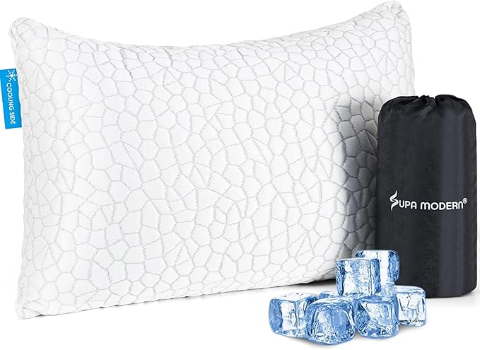 SUPA MODERN Cooling Bed Pillows for Sleeping 1 Pack Small Shredded Memory Foam Pillow Camping Travel Pillow - Compressible Medium Firm, Breathable Cover, ldeal Backpacking Hiking, Airplane and Car