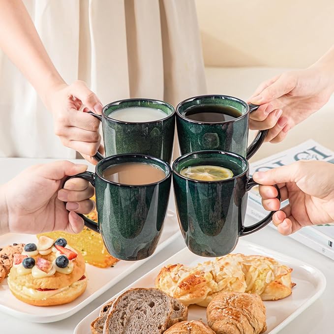 vancasso STARRY Ceramic Coffee Mug Set of 6, 12 Oz Tea Cups with Handle for Latte, Tea, Cappuccino, Milk, Cocoa, Microwave&Dishwasher Safe, Green