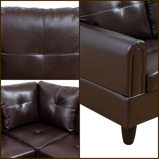 L Shaped Couch, Modular Sectional Sofa with Chaise, Modern Modular Sofas Furniture Sofa Couches for Living Room/Apartment/Office/Bedroom, Brown