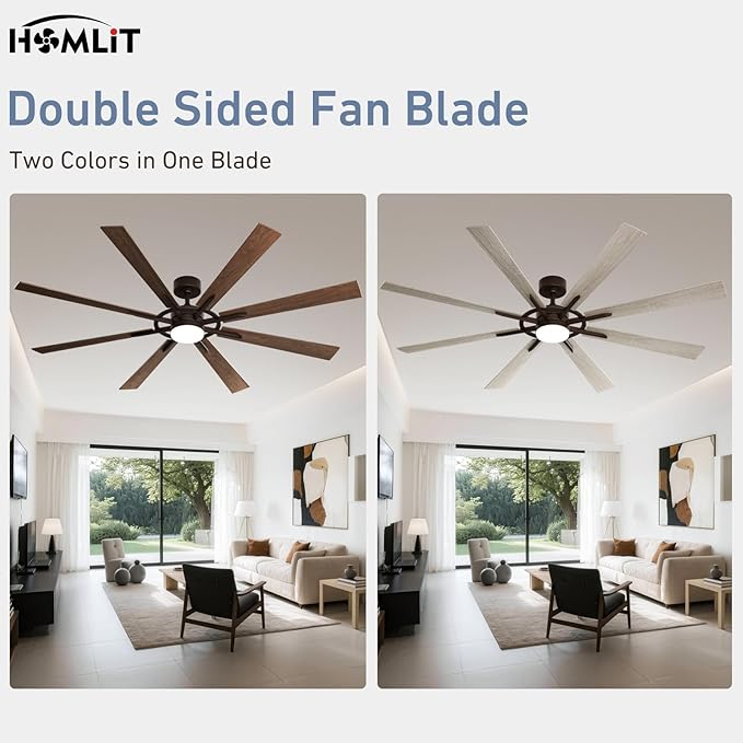 72 Inch Smart Ceiling Fan with Light and Remote, Walnut Ceiling Fan with Quiet Reversible DC Motor, Control Via WiFi Alexa App, 3CCT Dimmable Large Indoor/Outdoor Ceiling Fans for Patio Garage