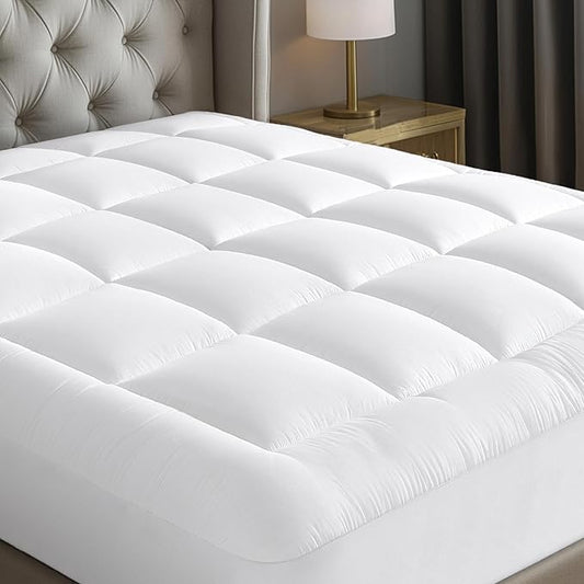 Cloud-Like Queen Mattress Topper - 100% Cotton Top Mattress Pad for Back Pain Relief - Breathable & Naturally Cooling for Hot Sleepers