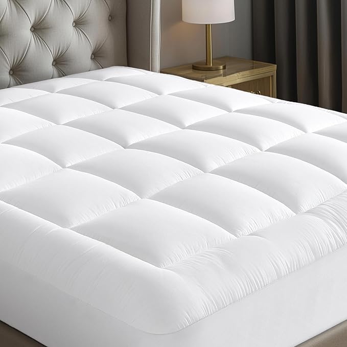 Cloud-Like Full Size Mattress Topper - 100% Cotton Top Mattress Pad for Back Pain Relief - Breathable & Naturally Cooling for Hot Sleepers
