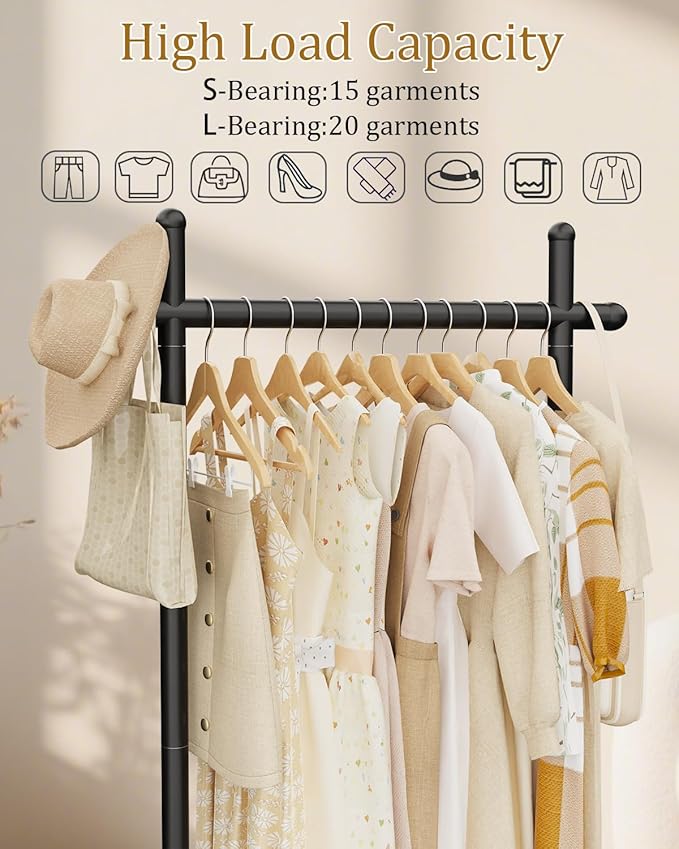 Coat Rack Freestanding with Natural Rock Base, Metal Coat Hanger Stand, Industrial Garment Rack, Clothes Tree for Bedroom Living Room Office To Hang Clothes, Hats, 68.9in, Black