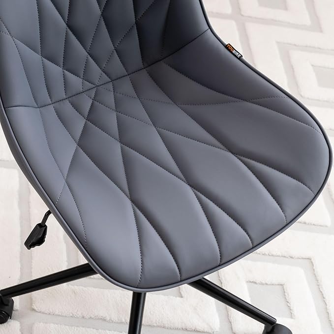 Rowill Modern Office Chair - Ergonomic Swivel Leather Desk Chair with Curved Backrest, Height Adjustable Rolling with Wheels, Perfect for Study Room & Office, Gray Purple