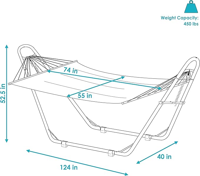 Sunnydaze Double Quilted Fabric Hammock with Universal Steel Stand - 450-Pound Capacity - Black Stand - Red Stripes