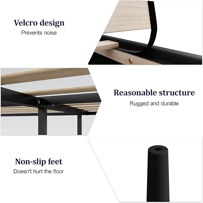 Full Size Bed Frame, Full Size Platform Bed Frame with Headboard, Upholstered Headboard, Sturdy Wooden Slats, Noiseless No Box Spring Required, Easy to Assemble, Black