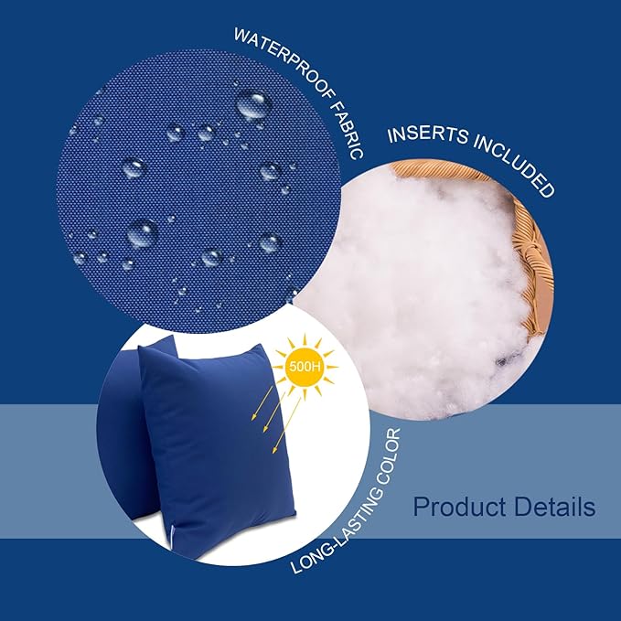 Outdoor/Indoor Throw Pillows, Pack of 2 Waterproof Decorative Throw Pillows with Inserts, 18”x18” Square Pillows for Bed, Couch, Sofa and Patio Furniture