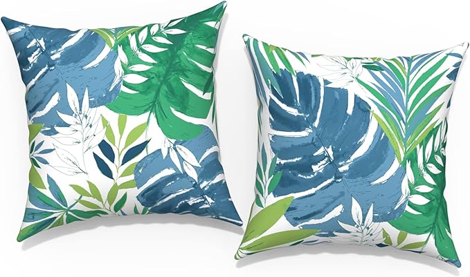 Outdoor Throw Pillow Covers 18”x18”, Decorative Pillow Covers for Patio Furniture, Modern Cushion Cases for Garden Couch Home Sofa Bed Office Chair, Pack of 2, Islamorada Blue Green