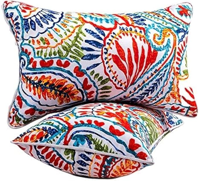 Outdoor Lumbar Pillows - Decorative Pillows with Insert Included Set of 2 Outdoor Pillows for Patio Furniture 12x20 Inch