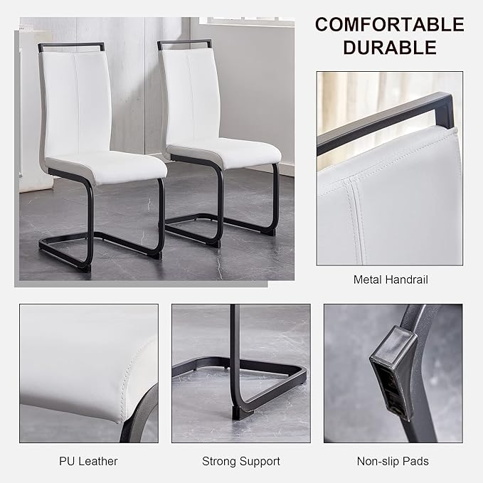 Dining Table Chairs Set for 6, Modern Rectangular Dining Room Table Set PU Leather Upholstered Dining Chairs 71" Dinner Table Set for Kitchen (White, 71 Inch Brown Table+6 Chairs)