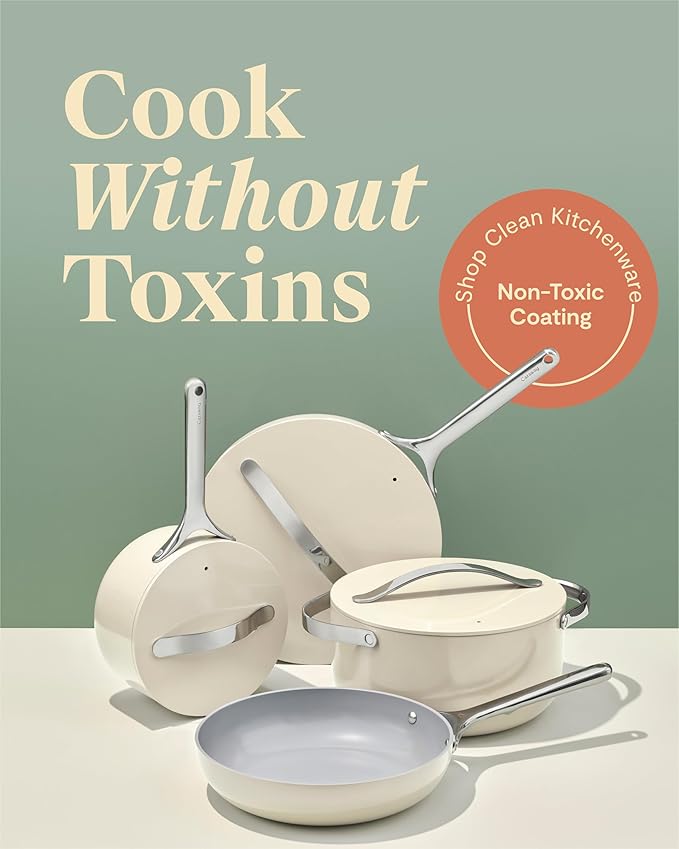 Caraway Nonstick Ceramic Cookware Set (12 Piece) Pots, Pans, Lids and Kitchen Storage - Non Toxic - Oven Safe & Compatible with All Stovetops - Sage