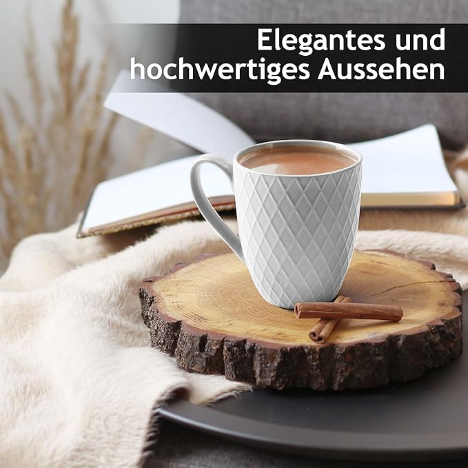 MIAMIO - Coffee Mugs set of 6 / Coffee Cups - 6 x 14 Oz Ceramic Mugs - Large Coffee Mugs - Microwave & Dishwasher safe - Palmanova Collection (Blue)