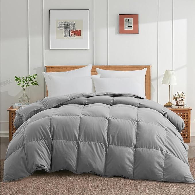 Joysoul Queen Size Down Comforter - All Season Ultra Soft Goose Down & Feather Fiber Fill, Luxury Hotel Dark Gray Duvet Insert with Corner Tabs (88" X 88")